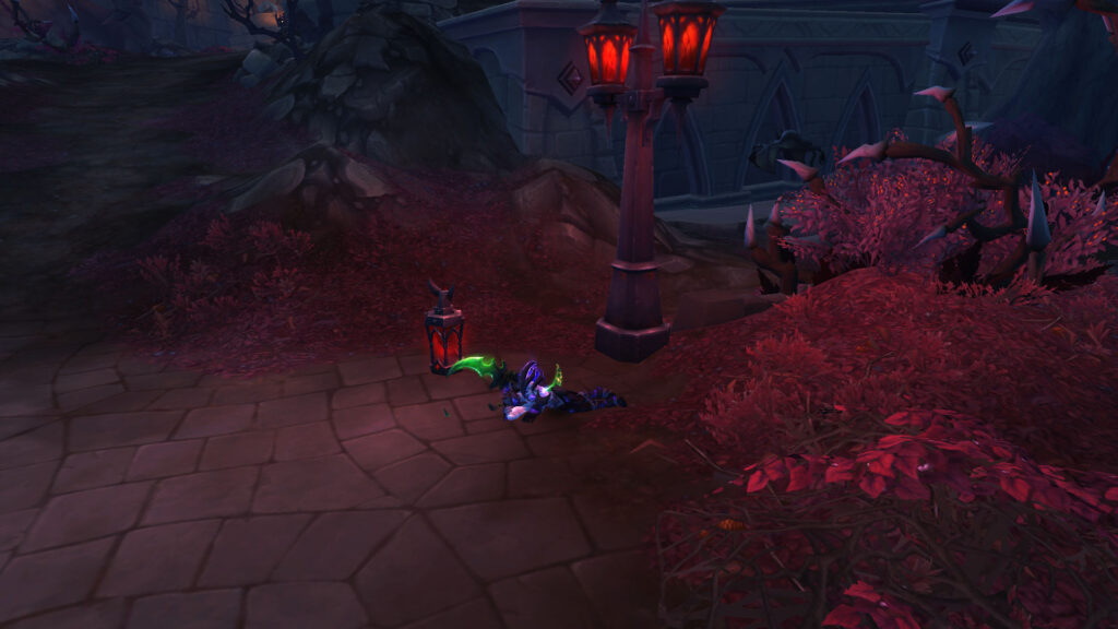 WoW the night elf is lying by the lantern